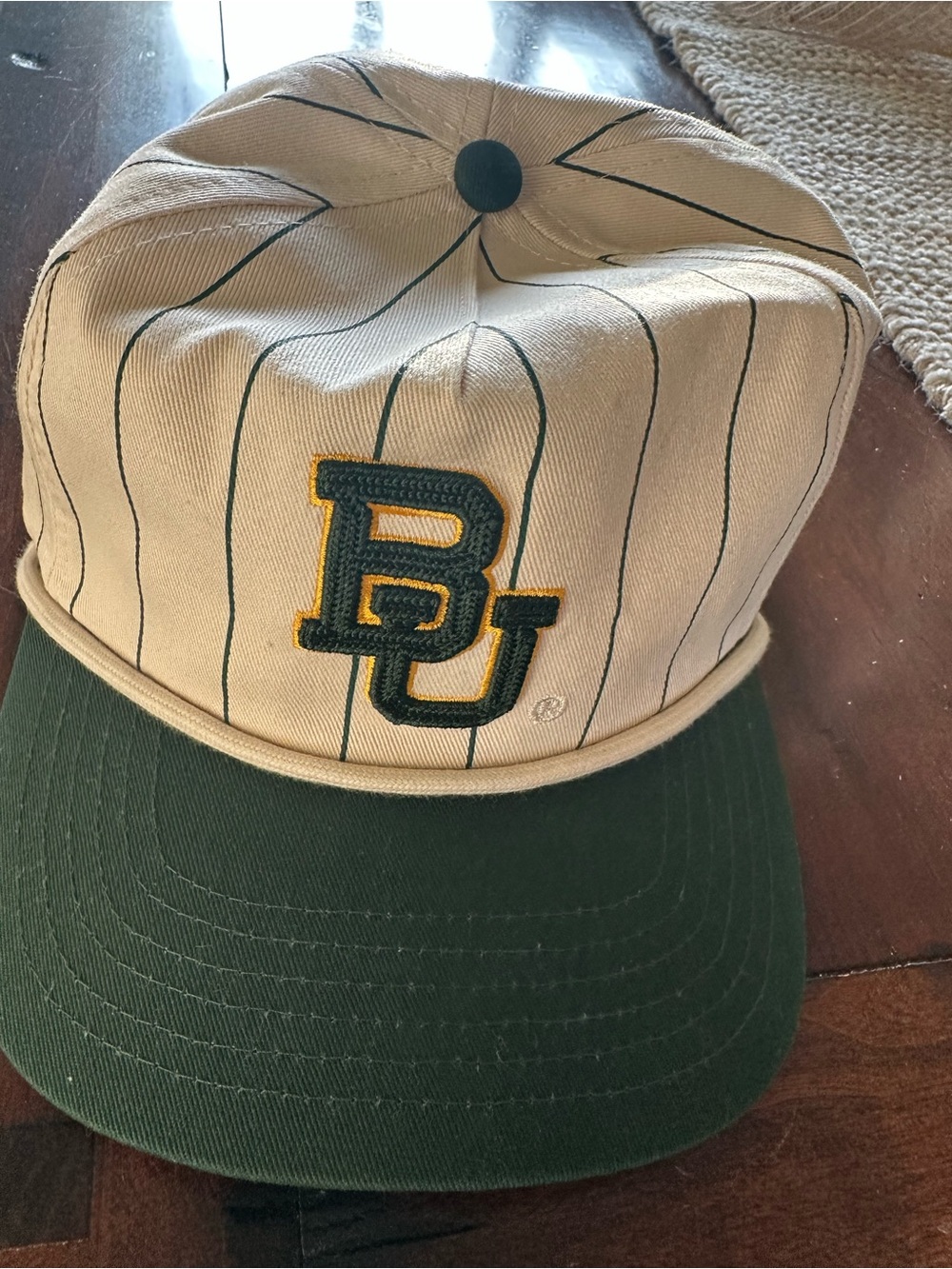 Baylor University Beige and Green Pinstripe Baseball Cap